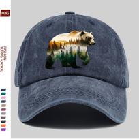 Forest Bear Silhouette Baseball Cap Washed Cotton Adjustable Hiking Outdoor Adventure Unisex Hat One Size