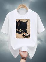 Japan Sushi Cat Unisex Unisex Pure Cotton Tshirt Outdoor Street Casual Sports Fashion Harajuku Y2k Retro Summer Short Sleeve Top S