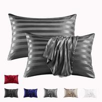 Imitation Silk Satin Stripes Pillowcase Queen High-quality Jacquard King Size Pillow Cover Home Pillow Cases Envelope Closure 50x66cm