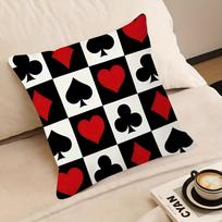 Playing Card Pattern Pillowcase, Soft Fabric - Black and Red Design for Modern Home Decor, Unique Gift for Poker Fans 35x35cm