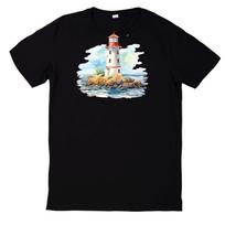 T-Shirt Aquarell Leuchtturm Motiv Baumwolle XXXXL