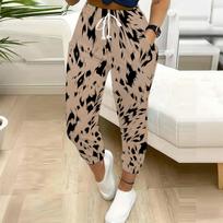 Summer Ladies Gradient Leopard Print Printed Sweatpants Loose Fit Drawstring Joggers Elastic Cuff Daily Casual Pants XS pilka