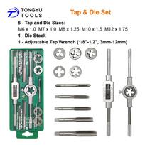 12Pcs Metric Tap and Die Set M6-M12 Thread Repair Re-threading Tool Kit with Tap Wrench Die Stock (as the picture,12Pcs in Plastic Box)
