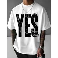 Men'S Oversized Yes Print T-Shirt Bohemian Crew Neck Top Casual All Season Wear Machine Washable Contrast for Everyday Outfits, Plus Size S balta