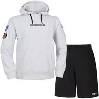 Nasa Unisex Standard Sweatshirt With Wappen Hoodie + Knee-Length Cotton Shorts Set [Melange White + Black] 95