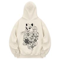 Khan 6312 Khc0057 Maneki-Neko Fleece-Lined Hoodie - Cream L