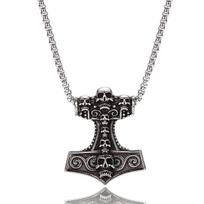 Skandinaviškų vikingų kaukolės pakabukas karoliai varna runos Thor Hammer Mjolnir talismanas pankų papuošalai vyrams nerūdijančio plieno grandinėlė 60cm