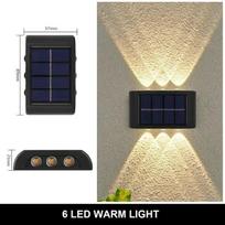 2 vnt saulės sieninis lauko šviestuvas, atsparus vandeniui aukštyn ir žemyn šviečiantis apšvietimas sodo tvoros dekoravimui Saulės šviesa 2PCS-6LED-white
