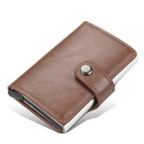 Lychee pattern wallet leather men's and women's RFID wallet elastic aluminum frame card bag carbon fiber card cover OEM Main image 11X8X3cm