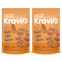 Kravio Premium Roasted Salted Almonds (2 X 200g) | Zero Cholesterol Natural Whole California Badam Nuts & Dry Fruits | Rich in Protein 400GM