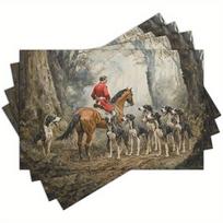 4 vnt. Senovinis žirgų medžioklės scenos padėkliukas ant stalo, lininis staltiesės padėkliukas, dekoratyvus virtuvės ir valgomojo aksesuaras 4PCS
