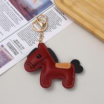 Lovely Leather Pony Keychain Cartoon Cute Zodiac Horse Pendant Car Keyring Backpack Hanging Decoration  Year Gift