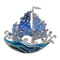Brooch Pin, Sailing Boat Design Brooch with Blue Enamel Waves And Faux Crystal, Stable Buckle Three-dimensional Badge for Jewelry mėlyna