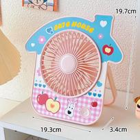 Cartoon Fun House Mini Charging Fan with Three-Speed Control and Strong Wind Force Stand for Desktop Office Small Fan Apple