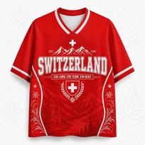 2026 Swiss Fan Uniform Football Print Breathable V-neck Mesh Football T-shirt S