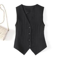 Summer Solid Color Linen Vest Thin Women's Vest Slim Fit Short Sleeveless Suit V-neck Shoulder Vest M juoda