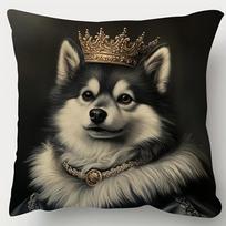 Royal Dog King Pillowcase, Husky Portrait Cushion Cover, Gold Crown Animal Art, Luxury Pet Decor for Living Room Bedroom Sofa 40x40cm