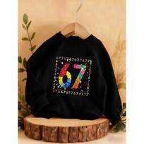 Kids Unisex Crewneck Sweatshirt, Color Broken Glass Mosaic 67 Number Frame Print Long Sleeve Pullover, Soft Sweatshirt for Boys Girls Over 4 Years Old 110 juoda