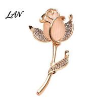 Rhinestone Brooch Retro Cat Eyes Tulip Brooch, Flower Decorative Lapel Pin Floral Decoration Clip for Women, Sweater Cardigan Coat Suit Jewelry auksinė