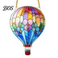 Scratch-resistant Suncatcher Stained Glass Style Hot Air Balloon 2D Acrylic Oil Painting Texture Window Hanging Ornament for Home Garden Wall C