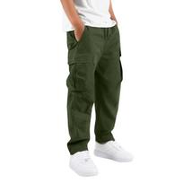 Boys' Elastic Waist Cargo Sweatpants with Multiple Pockets - Loose Fit Casual Jogger Pants for Big Kids 120 armijos žalia spalva