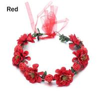 with Adjustable Ribbon Bridal Halo Headpiece Rose Flower Crown Girls Floral Wreath Bohemia Garland raudona