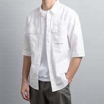 Korean Style Workwear Half Sleeve Shirts for Men Summer Shirt Double Pockets Pure Cotton Soft and Comfortable Casual Tops M balta