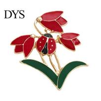 Oil-Dripping Flower Brooch Enamel Tulip Ladybug for Women, Ladybird Elegant Floral Jewelry Lapel Pin, Sweater Cardigan Coat Suit Scarf Accessories Pin raudona