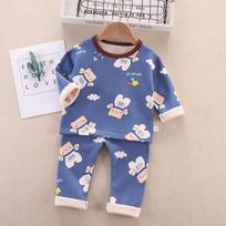 Kids Winter Thermal Underwear Set Fleece Lined Thickened Warm Base Layer Pullover Home Clothes For Boys And Girls 80 tamsiai mėlyna