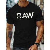 European Size Men's RAW Graphic T-Shirt - Large RAW Lettering Print Short Sleeve Tee, Round Neck Regular Fit Casual & Wear S juoda
