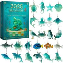 Christmas Advent Toy 2025 2D Flat Acrylic Xmas Tree Ornament 24 Days Sea-themed Pendant Countdown Calendar Home decoration 26X8X3 cm