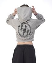 D So H Double Line Stack Semi-Crop Hoodie Gray Free