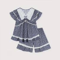 Lunaluz Women Botani Modal Cotton V Neck Short sleeVe Two Piece Pajama navy/free