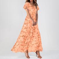 Women's Summer Dresses Casual Short Sleeve Maxi Dresses Cute Floral Maxi Dresses Wedding Guest Dresses Chiffon Flowing Dresses L šafranas