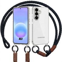 Dėklas, skirtas Samsung Galaxy A57 5G, Skaidrus tvirtas apsauginis dėklas su juodu dirželiu per petį juoda