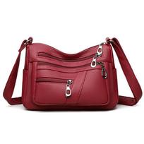Middle-aged And Elderly Bag Women's Large Capacity Crossbody Bag Mother Bag Soft Leather Shoulder Bag raudona