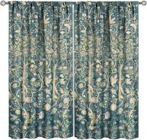 Boho Floral William Morris Blackout Window Curta, Retro Flowers Bird Pattern Printing Window Drapes 53x116cm 2pc21x46in