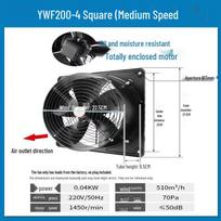 Square External Rotor Axial Flow Exhaust Fan CN plug (adapter included)