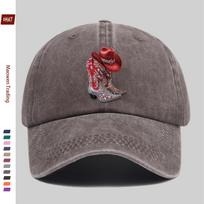 pc Elegant Red Rhinestone Cowboy Boots And Hat Printed Baseball Cap  Adjustable Buckle Lightweight Polyester Ideal For Home 1pc