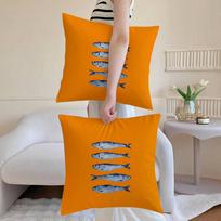 Cute Coastal Charm SardineS Pillow Case Anti-dustmite Pillowcase Invisible zipper silky short plush Sofa cushion cover 30x30cm