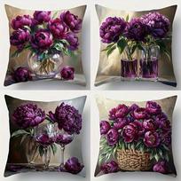 Luxurious Deep Purple Peony Pillowcase:Elegant Floral & Vase Pattern Cushion Cover for Sophisticated Sofa Living Room Home Decor 45x45cm