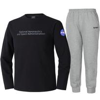 Nasa Unisex Crew Neck Long Sleeve T-Shirt + Jogger Pants Set [Black + Light Melange] 105