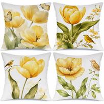 Yellow tulip, butterfly, little bird printing pillow cover Short plush Suitable living rooms bedrooms sofas throw cushion cover 35x35cm
