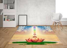 Area Rugs Large Indian Buddha Statue Meditation 7 Chakra Mats Lotus Living Room Bedroom Bathroom Print Anti Slip Carpets 100x120cm