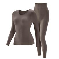 Tops Pants Women Thermal Underwear Lingerie Round Neck Thermal Clothes Set Solid Color Bottoming Shirt Warmth Long Underwear M kava