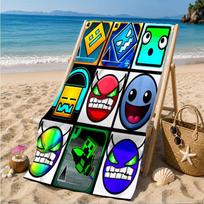 Colorful Geometry Dash Characters Beach Towel, Quick-drying, Easy to Care for, Suitable for Both Fitness and Beach Vacations,Sports Essential 70cmx140cm(27x55inch)