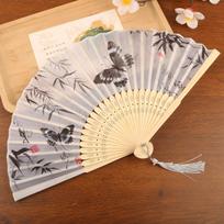 Ink Wash Painting Bamboo Folding Fan Antique Portable Fan Decorative Silk Hand Fan  Hanfu Cheongsam Style 8