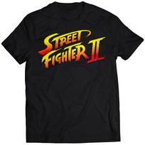 Street Fighter II Logo T-Shirt Men Retro 90s Arcade Game Graphic Tee Casual Cotton Streetwear S