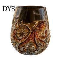 Exquisite Embossed Glassware Octopus Pirate Whiskey Glass, Sea Creature Tentacle Engraved Tumbler, Nautical Glasses for Men Rocks Glass Rum A