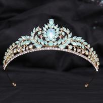 DIEZI Luxury Green Opal Crystal Flower Water Drop Tiara Crown Women Wedding Party Elegant Bridal Bride Crown Hair Accessories